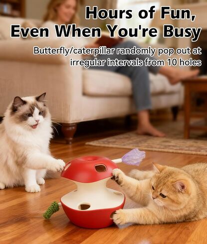 Joytale Interactive Cat Toys for Indoor Cats, Apple-Shaped Whack A Mole Electric Self Play Toy Automatic, 2-Level with 10 Holes, Smart Sensor, Feather Teaser, Rechargeable for Kitten Adult, Red in Saudi Arabia
