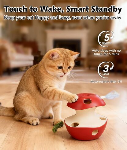Joytale Interactive Cat Toys for Indoor Cats, Apple-Shaped Whack A Mole Electric Self Play Toy Automatic, 2-Level with 10 Holes, Smart Sensor, Feather Teaser, Rechargeable for Kitten Adult, Red in Saudi Arabia