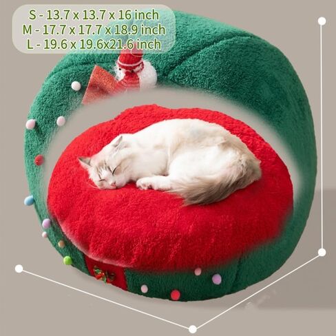 بيت كلب صغير داخلي، سرير كلب صغير لعيد الميلاد، سرير كهف للقطط في عيد الميلاد، خيمة للقطط مع وسادة قابلة للإزالة، سرير للحيوانات الأليفة لعيد الميلاد للكلاب الصغيرة (أخضر، صغير - 13.7 × 13.7 × 16 بوصة) in Kuwait