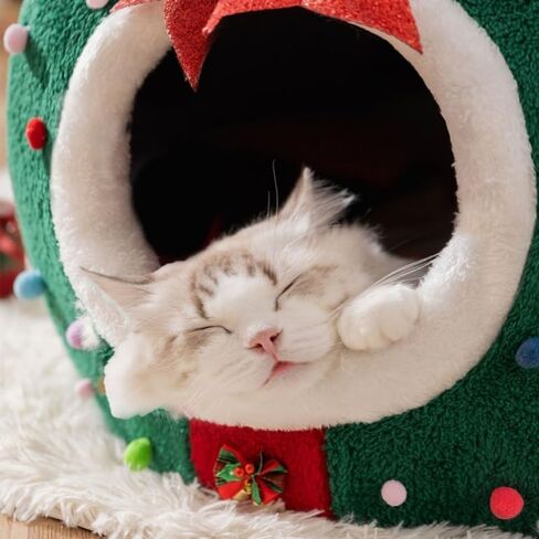 بيت كلب صغير داخلي، سرير كلب صغير لعيد الميلاد، سرير كهف للقطط في عيد الميلاد، خيمة للقطط مع وسادة قابلة للإزالة، سرير للحيوانات الأليفة لعيد الميلاد للكلاب الصغيرة (أخضر، صغير - 13.7 × 13.7 × 16 بوصة) in Kuwait