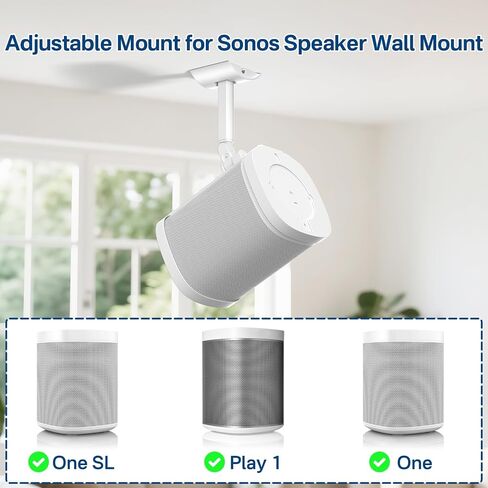 notiela زوج من حامل مكبر الصوت بزاوية قابلة للتعديل على الحائط لـ Sonos One، One SL، حامل سقف Play 1 لـ Sonos One SL حامل حائط أبيض، دعم الجدار والسقف طرق تركيب اختيارية in Kuwait