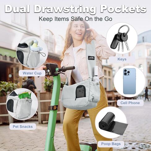 Dog Sling, Dog Carriers for Small Dogs up to 7 lbs Kitten and Puppy, Breathable Cat Carrier Sling Pet Purse with Pockets, Hands-Free Pet Carrier with Safety Harness for Travel, Gray in Saudi Arabia