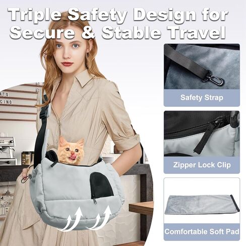 Dog Sling, Dog Carriers for Small Dogs up to 7 lbs Kitten and Puppy, Breathable Cat Carrier Sling Pet Purse with Pockets, Hands-Free Pet Carrier with Safety Harness for Travel, Gray in Saudi Arabia