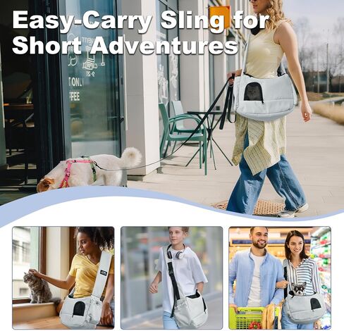 Dog Sling, Dog Carriers for Small Dogs up to 7 lbs Kitten and Puppy, Breathable Cat Carrier Sling Pet Purse with Pockets, Hands-Free Pet Carrier with Safety Harness for Travel, Gray in Saudi Arabia