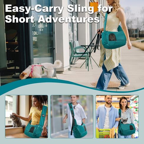Dog Sling, Dog Carriers for Small Dogs up to 7 lbs Kitten and Puppy, Breathable Cat Carrier Sling Pet Purse with Pockets, Hands-Free Pet Carrier with Safety Harness for Travel, Gray in Saudi Arabia