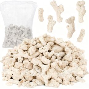 1.2 رطل/550 جرام مرجاني مطحون لأحواض المياه العذبة، حجر مرجاني طبيعي لوسائط تصفية حوض السمك مع حقيبة شبكية لأحواض السمك مادة ترشيح حيوي لتثبيت المياه ورفع درجة الحموضة in Kuwait