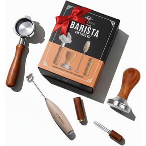 54mm Bottomless Portafilter-Tamper-Milk Frother-WDT Tool-Breville-Rosewood -Barista Coffee Espresso machine Accessories-Premium-Gift for Coffee Lovers MODBARISTA Premium Barista 4-IN-1 kit in Saudi Arabia