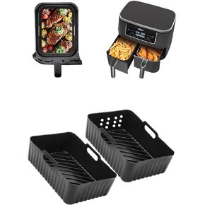 بطانات مقلاة هوائية من السيليكون من Szyeequoo عبوتين، بطانات سيليكون قابلة لإعادة الاستخدام لـ Ninja Foodi DZ201 DZ401 DZ550، COSORI، فورية، شيفمان، مقلاة هوائية ذات سلة مزدوجة 8-10QT، آمنة للاستخدام في غسالة الأطباق، أسود in Kuwait