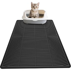 AMOK Cat Litter Mat، حصيرة صندوق فضلات السيليكون كبيرة جدًا مقاس 40 بوصة × 28 بوصة، حصيرة مقاومة للماء للقطط، متينة وسهلة التنظيف، رمادي in Kuwait