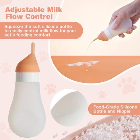 مجموعة تغذية زجاجات القطط، زجاجات الجراء المصنوعة من السيليكون الناعم القابلة للعصر لتدفق الحليب القابل للتعديل مع حلمة وحقنة بديلة، وحدة تغذية حليب الجراء والقطط حديثي الولادة (أبيض، 3.2 أونصة سائلة) in Kuwait