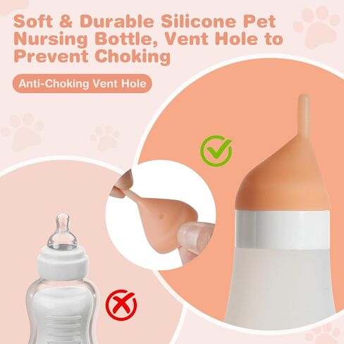 مجموعة تغذية زجاجات القطط، زجاجات الجراء المصنوعة من السيليكون الناعم القابلة للعصر لتدفق الحليب القابل للتعديل مع حلمة وحقنة بديلة، وحدة تغذية حليب الجراء والقطط حديثي الولادة (أبيض، 3.2 أونصة سائلة) in Kuwait