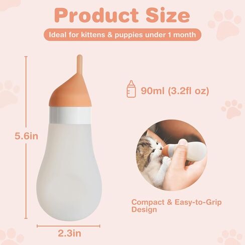 مجموعة تغذية زجاجات القطط، زجاجات الجراء المصنوعة من السيليكون الناعم القابلة للعصر لتدفق الحليب القابل للتعديل مع حلمة وحقنة بديلة، وحدة تغذية حليب الجراء والقطط حديثي الولادة (أبيض، 3.2 أونصة سائلة) in Kuwait
