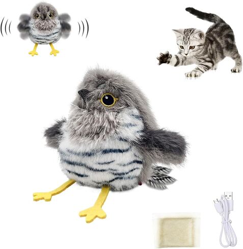 Petgravity Flapping Bird Cat Toy، لعبة Chirp Tweet Kitten النابضة بالحياة، لعبة القط المنشط باللمس القابلة لإعادة الشحن لعبة النعناع البري التفاعلية لممارسة التمارين لجميع السلالات 5.1 بوصة (رمادي) in Kuwait