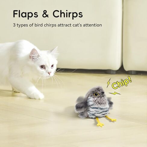 Petgravity Flapping Bird Cat Toy، لعبة Chirp Tweet Kitten النابضة بالحياة، لعبة القط المنشط باللمس القابلة لإعادة الشحن لعبة النعناع البري التفاعلية لممارسة التمارين لجميع السلالات 5.1 بوصة (رمادي) in Kuwait