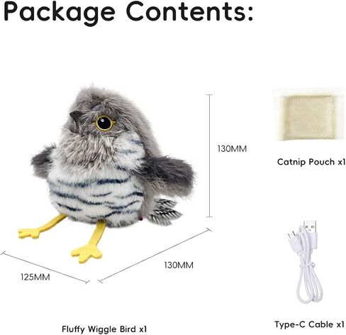 Petgravity Flapping Bird Cat Toy، لعبة Chirp Tweet Kitten النابضة بالحياة، لعبة القط المنشط باللمس القابلة لإعادة الشحن لعبة النعناع البري التفاعلية لممارسة التمارين لجميع السلالات 5.1 بوصة (رمادي) in Kuwait