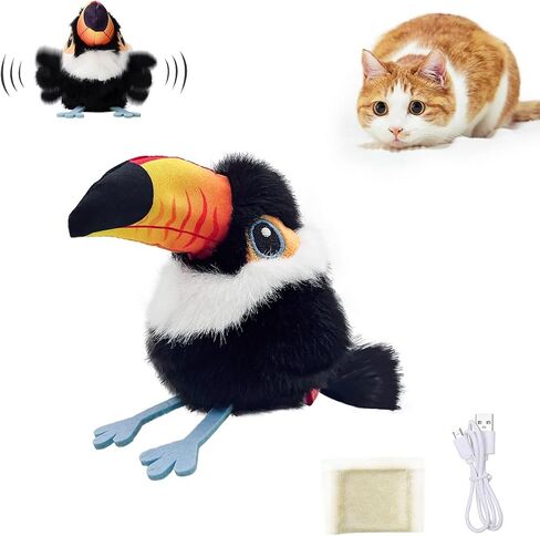 Petgravity Flapping Bird Cat Toy، لعبة Chirp Tweet Kitten النابضة بالحياة، لعبة القط المنشط باللمس القابلة لإعادة الشحن لعبة النعناع البري التفاعلية لممارسة التمارين لجميع السلالات 5.1 بوصة (رمادي) in Kuwait