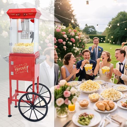 12 أوقية من الفشار مع عربة ، آلة الفشار عتيقة مع حامل ، عجلات ، غلاية من الفولاذ المقاوم للصدأ ، درج الخادمات القديم لحفلات المنزل التجارية ، 80 كوب لكل دفعة (أسود) in Kuwait