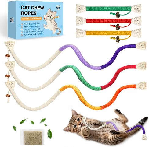 Cat Chew Rope Toys 6Pcs with Catnip, Indoor Cat Teething Toys for Kittens, Interactive Catnip Kitty Toys for All Breeds (Cats Chew Rope 6PCs) in Saudi Arabia