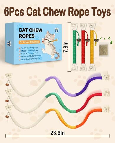 Cat Chew Rope Toys 6Pcs with Catnip, Indoor Cat Teething Toys for Kittens, Interactive Catnip Kitty Toys for All Breeds (Cats Chew Rope 6PCs) in Saudi Arabia