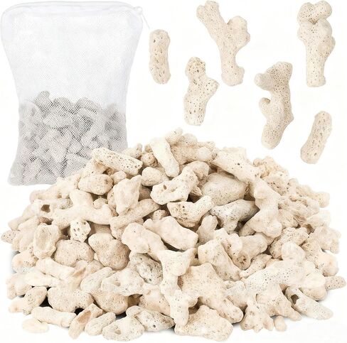 1.2 رطل/550 جرام مرجاني مطحون لأحواض المياه العذبة، حجر مرجاني طبيعي لوسائط تصفية حوض السمك مع حقيبة شبكية لأحواض السمك مادة ترشيح حيوي لتثبيت المياه ورفع درجة الحموضة in Kuwait