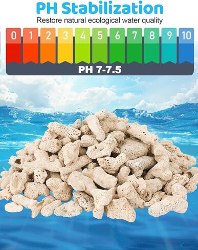 1.2 رطل/550 جرام مرجاني مطحون لأحواض المياه العذبة، حجر مرجاني طبيعي لوسائط تصفية حوض السمك مع حقيبة شبكية لأحواض السمك مادة ترشيح حيوي لتثبيت المياه ورفع درجة الحموضة in Kuwait