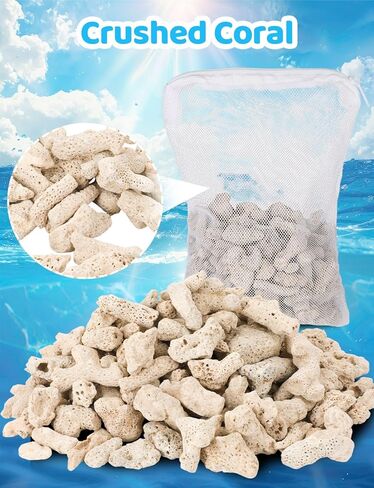 1.2 رطل/550 جرام مرجاني مطحون لأحواض المياه العذبة، حجر مرجاني طبيعي لوسائط تصفية حوض السمك مع حقيبة شبكية لأحواض السمك مادة ترشيح حيوي لتثبيت المياه ورفع درجة الحموضة in Kuwait