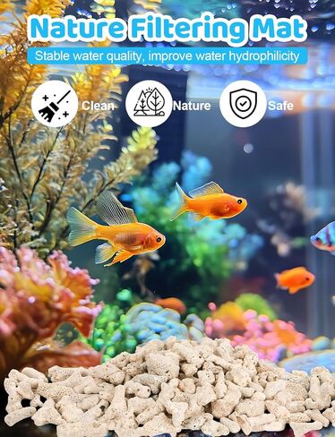 1.2 رطل/550 جرام مرجاني مطحون لأحواض المياه العذبة، حجر مرجاني طبيعي لوسائط تصفية حوض السمك مع حقيبة شبكية لأحواض السمك مادة ترشيح حيوي لتثبيت المياه ورفع درجة الحموضة in Kuwait