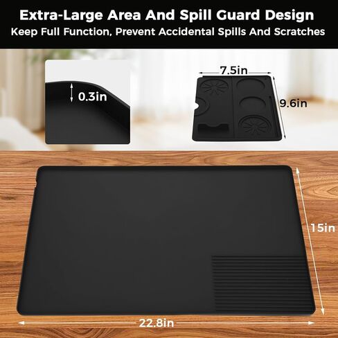 Silicone Coffee Mat for Ninja Luxe Espresso Machine ES601 – Large Anti-Slip Heat-Resistant Coffee Bar Mat for Ninja luxe Cafe Accessories and Most Home Espresso Machines with Convex Edge Black in Saudi Arabia