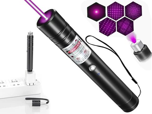 قلم ليزر أرجواني IVVTRYI لعبة قطة على شكل قلم ليزر USB قابل لإعادة الشحن، مع غطاء على شكل نجمة، طول بؤري قابل للتعديل، يستخدم لمؤشر التدريس في الهواء الطلق (أرجواني) in Kuwait