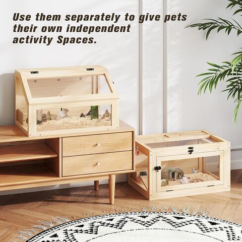 COZIWOW 2-Tier Wood Hamster Cage, Guinea Pig House with Hideouts, Ramps, Acrylic Window, Door Access, Detachable Squirrel Cage for Hedgehogs Gerbils Mice Small Animals, Natural in Saudi Arabia
