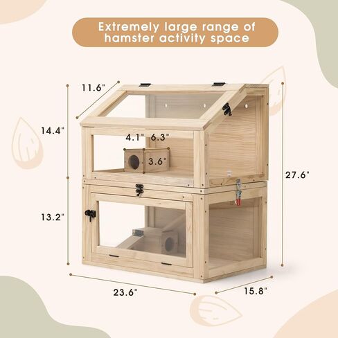 COZIWOW 2-Tier Wood Hamster Cage, Guinea Pig House with Hideouts, Ramps, Acrylic Window, Door Access, Detachable Squirrel Cage for Hedgehogs Gerbils Mice Small Animals, Natural in Saudi Arabia