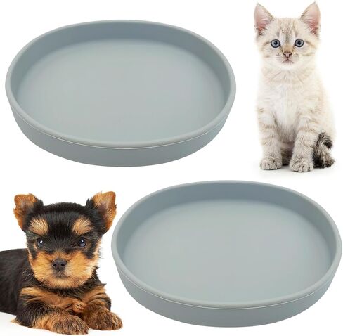 Fhiny 2 PCS Silicone Cat Food Bowls Shallow Dog Bowl 7" Non-Slip Pet Feeding Dishes for Dry and Wet Food Whisker Fatigue Cat Plates for Kitten Puppy and Small Pets (Gray) in Saudi Arabia