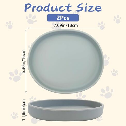 Fhiny 2 PCS Silicone Cat Food Bowls Shallow Dog Bowl 7" Non-Slip Pet Feeding Dishes for Dry and Wet Food Whisker Fatigue Cat Plates for Kitten Puppy and Small Pets (Gray) in Saudi Arabia