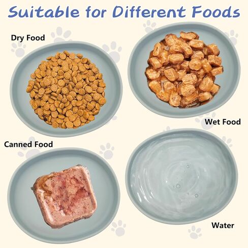 Fhiny 2 PCS Silicone Cat Food Bowls Shallow Dog Bowl 7" Non-Slip Pet Feeding Dishes for Dry and Wet Food Whisker Fatigue Cat Plates for Kitten Puppy and Small Pets (Gray) in Saudi Arabia