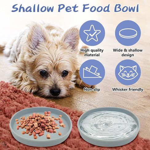 Fhiny 2 PCS Silicone Cat Food Bowls Shallow Dog Bowl 7" Non-Slip Pet Feeding Dishes for Dry and Wet Food Whisker Fatigue Cat Plates for Kitten Puppy and Small Pets (Gray) in Saudi Arabia