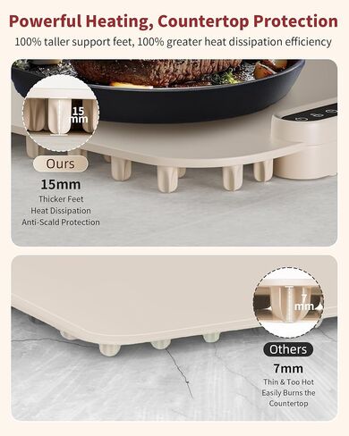 Warming Mat for Food, Upgraded Fast-Heating Electric Warming Tray with 7 Temp Levels & 8 Timers, Buffet Raised Feet & Rollable Silicone Heat Pad, Portable Food Warmer for Home, Party & Travel (Beige) in Saudi Arabia
