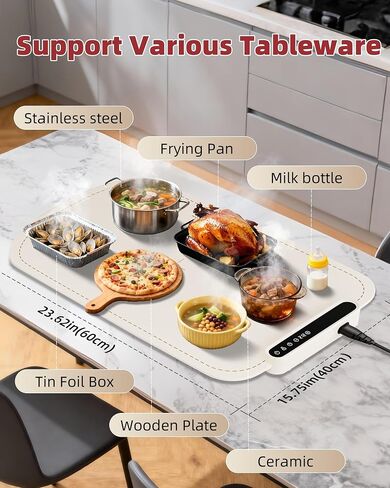 Warming Mat for Food, Upgraded Fast-Heating Electric Warming Tray with 7 Temp Levels & 8 Timers, Buffet Raised Feet & Rollable Silicone Heat Pad, Portable Food Warmer for Home, Party & Travel (Beige) in Saudi Arabia