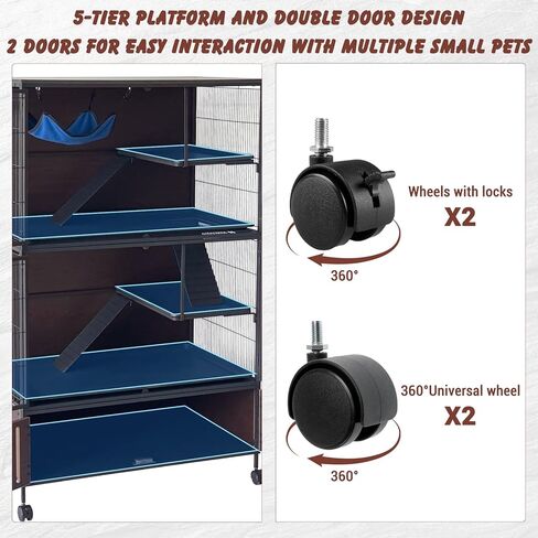 قفص كبير للنمس مقاس 60 بوصة، قصر حيوانات صغير متعدد المستويات مزود بـ 4 عجلات و3 سلالم معدنية وأرجوحة لشينشيلا والأرانب وخنازير غينيا، ويشمل صواني PP وخزانة تخزين in Kuwait