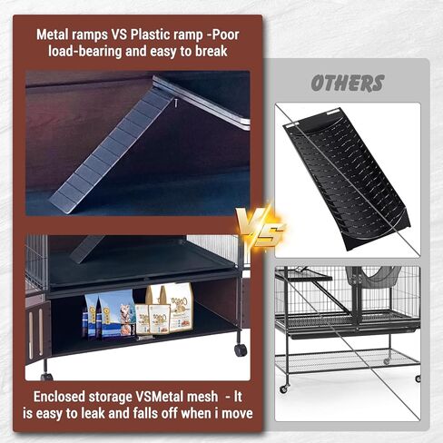 قفص كبير للنمس مقاس 60 بوصة، قصر حيوانات صغير متعدد المستويات مزود بـ 4 عجلات و3 سلالم معدنية وأرجوحة لشينشيلا والأرانب وخنازير غينيا، ويشمل صواني PP وخزانة تخزين in Kuwait