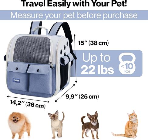 Durable Blue Cat Carrier Backpack – Ventilated & Soft Pet Travel Bag – Ideal for Medium Small Dog Puppy Kitten up to 22 LBS – Airline & TSA Approved in Saudi Arabia