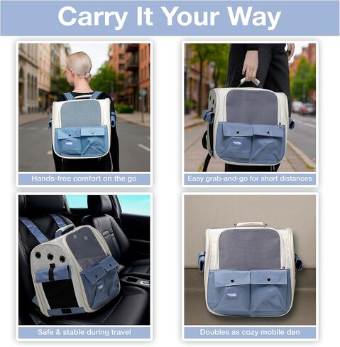 Durable Blue Cat Carrier Backpack – Ventilated & Soft Pet Travel Bag – Ideal for Medium Small Dog Puppy Kitten up to 22 LBS – Airline & TSA Approved in Saudi Arabia