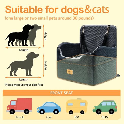 Memory Foam Dog Booster Seat Under 35 lbs, Medium Dog Car Seat, Comfortable Hi-Density Sponge Car Bed for Small/Medium Pets,Detachable and Washable Pet Travel Bed with 2 Adjustable Safety Belt in Saudi Arabia