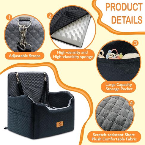 Memory Foam Dog Booster Seat Under 35 lbs, Medium Dog Car Seat, Comfortable Hi-Density Sponge Car Bed for Small/Medium Pets,Detachable and Washable Pet Travel Bed with 2 Adjustable Safety Belt in Saudi Arabia