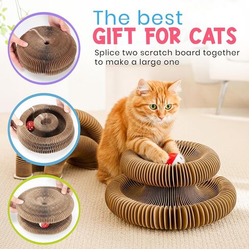 لعبة LUBANA Kitty Curls Cat (كبيرة) من الورق المقوى التفاعلي Twisty Paws مع كرة جرس ودعابة معلقة | خدش القطة القابلة للطي | تصميم قرص العسل | العناية بالمخلب والتمرين والمرح in Saudi Arabia