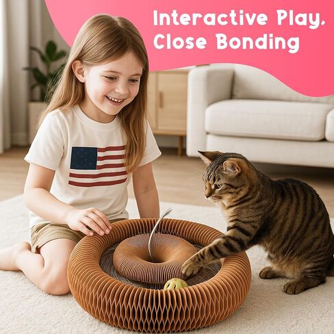 لعبة LUBANA Kitty Curls Cat (كبيرة) من الورق المقوى التفاعلي Twisty Paws مع كرة جرس ودعابة معلقة | خدش القطة القابلة للطي | تصميم قرص العسل | العناية بالمخلب والتمرين والمرح in Saudi Arabia