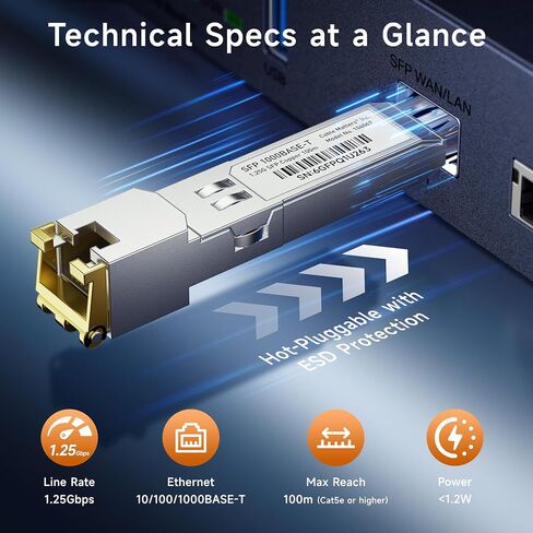 كابل مهم 10GBASE-T 10 جيجابت SFP+ إلى RJ45 وحدة إرسال واستقبال إيثرنت نحاسية لمعدات Cisco وUbiquiti وTP-Link وHuawei وMikrotik وNetgear وSupermicro in Kuwait