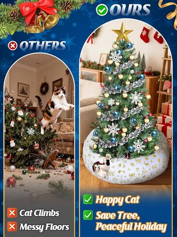 Cat Tunnel Christmas Tree Skirt - White & Golden Cat Donut Bed, Christmas Tree Protector from Cats, Xmas Cat Gifts Accessories in Saudi Arabia