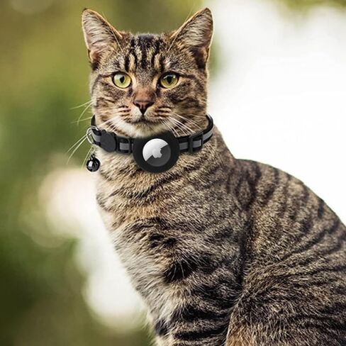 Cat Collar with Air Tags Holder and Bell, Safety Reflective Adjustable Collars with Buckle(7-12In) for Dog Kitten Puppy, Indoor Outdoor Use, Black in Saudi Arabia