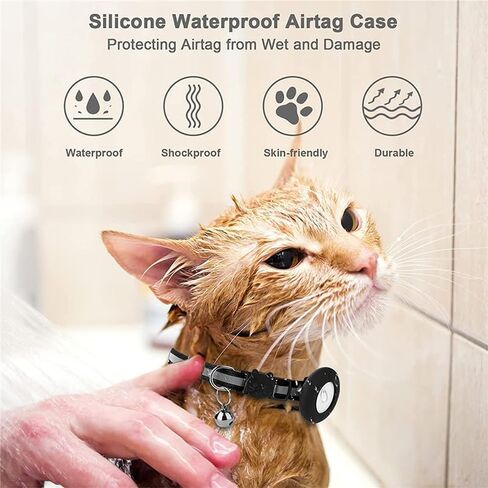 Cat Collar with Air Tags Holder and Bell, Safety Reflective Adjustable Collars with Buckle(7-12In) for Dog Kitten Puppy, Indoor Outdoor Use, Black in Saudi Arabia