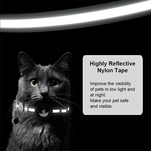 Cat Collar with Air Tags Holder and Bell, Safety Reflective Adjustable Collars with Buckle(7-12In) for Dog Kitten Puppy, Indoor Outdoor Use, Black in Saudi Arabia